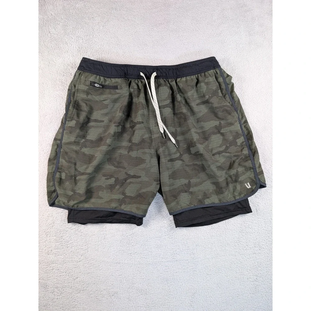 Vuori Kore Shorts Mens XXL Green Camo 2-in-1 Lined Athletic Training 7.5 Inseam